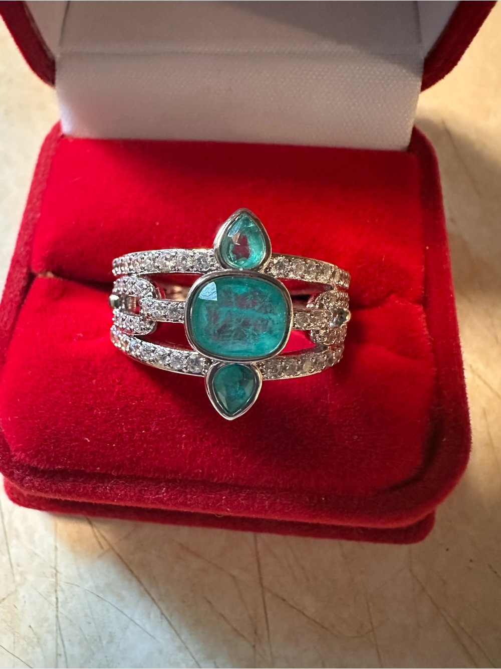 Bomb Party Emerald Green Triple-Band Statement Ring